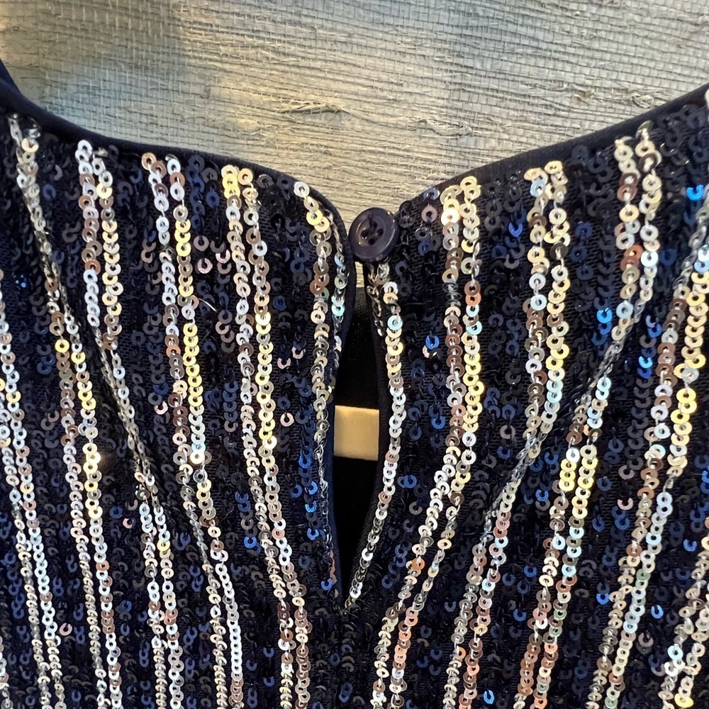 NWT new small Anthropologie flat white short sleeve sequin stripe midi dress - Picture 17 of 17